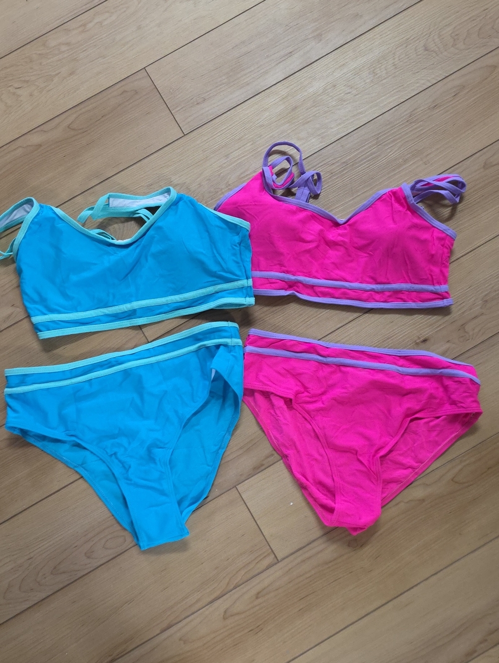 Women Two-Piece Sport Bikini Set - Pink and Teal